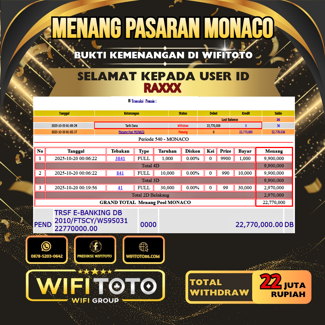 WIFITOTO JACKPOT TOGEL PASARAN MONACO RP.22.000.000.,-LUNAS USER ID : RA***