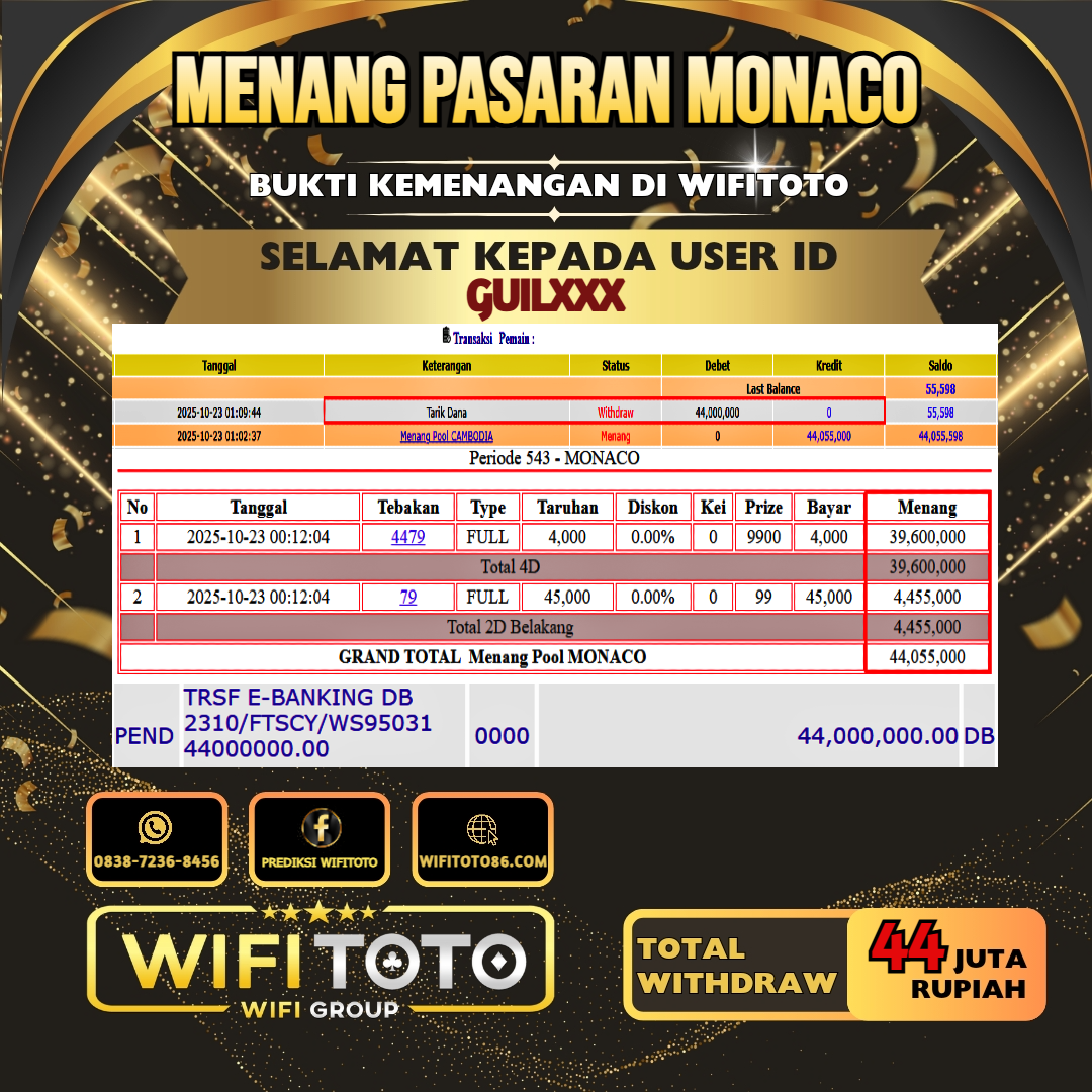 WIFITOTO JACKPOT TOGEL PASARAN MONACO RP.44.000.000.,-LUNAS USER ID : GUIL***