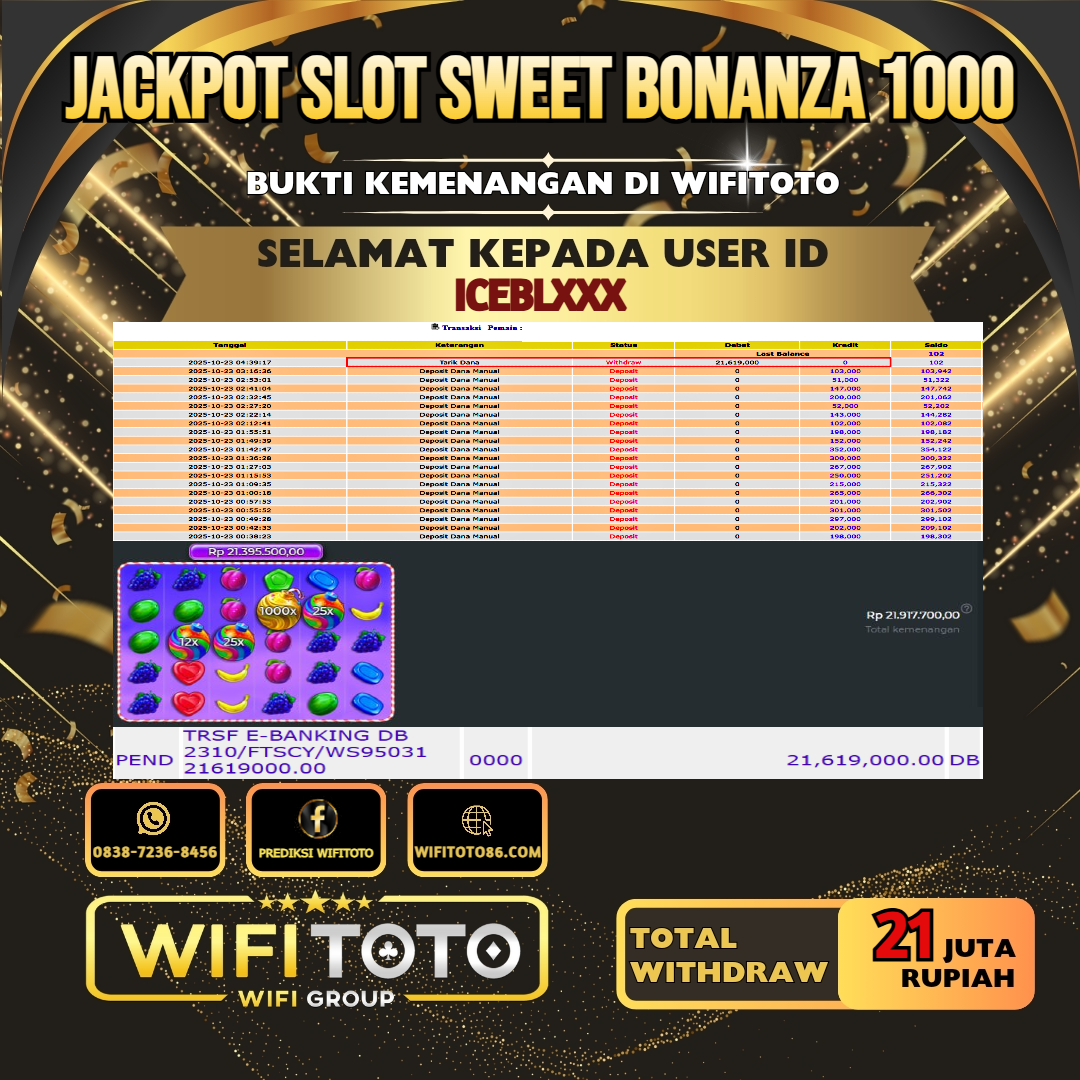 WIFITOTO JACKPOT SLOT SWEET BONANZA 1000 RP.21.000.000.,-LUNAS USER ID : ICEBL***