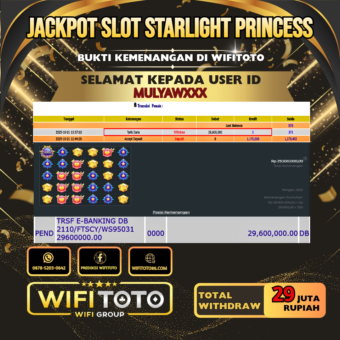 WIFITOTO JACKPOT SLOT STARLIGHT PRINCESS RP.29.000.000.,-LUNAS USER ID : MULYAW***