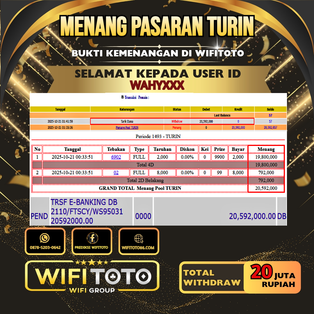 WIFITOTO JACKPOT TOGEL PASARAN TURIN RP.20.000.000.,-LUNAS USER ID : WAHY***