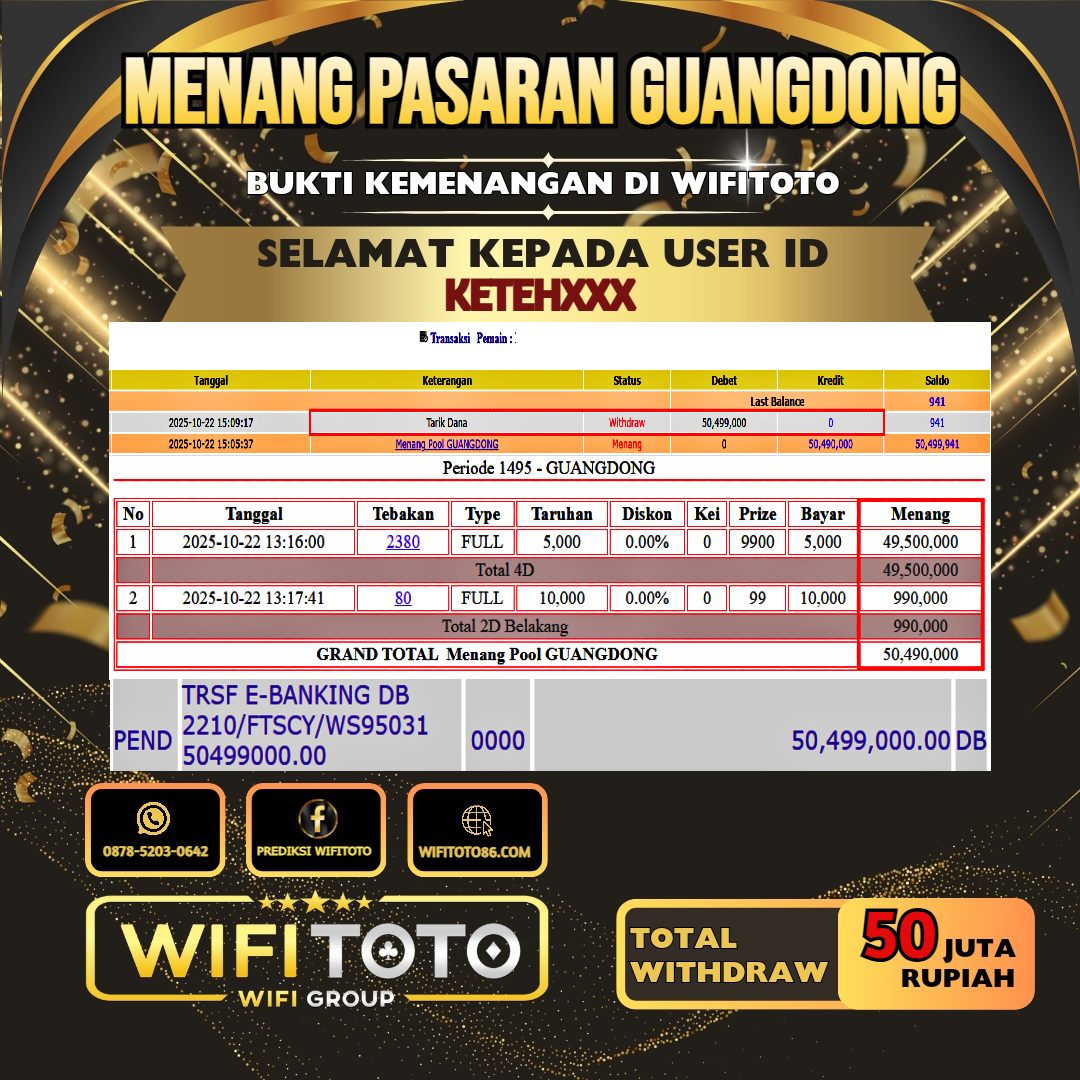 WIFITOTO JACKPOT TOGEL PASARAN GUANGDONG RP.50.000.000.,-LUNAS USER ID : KETEH***