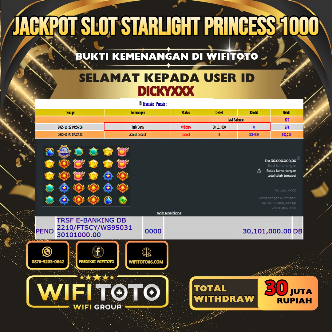WIFITOTO JACKPOT SLOT STARLIGHT PRINCESS 1000 RP.30.000.000.,-LUNAS USER ID : DICKY***